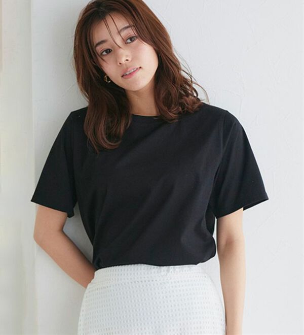 Pierrot（ピエロ）の「【選べるネック】シルケットコットンＴシャツ（Tシャツ）」｜ブラック