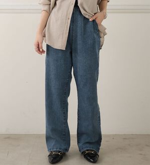 A HAPPY MARILYN（アハッピーマリリン）の「【Ｌ～８Ｌ】＜３丈から選べる＞ストレッチワイドデニム（ワイドパンツ・ガウチョ）」｜インディゴケミカル