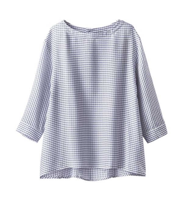 BELLUNA（ベルーナ）の「リップル素材切替デザインブラウス（ブラウス）」｜ネイビー系