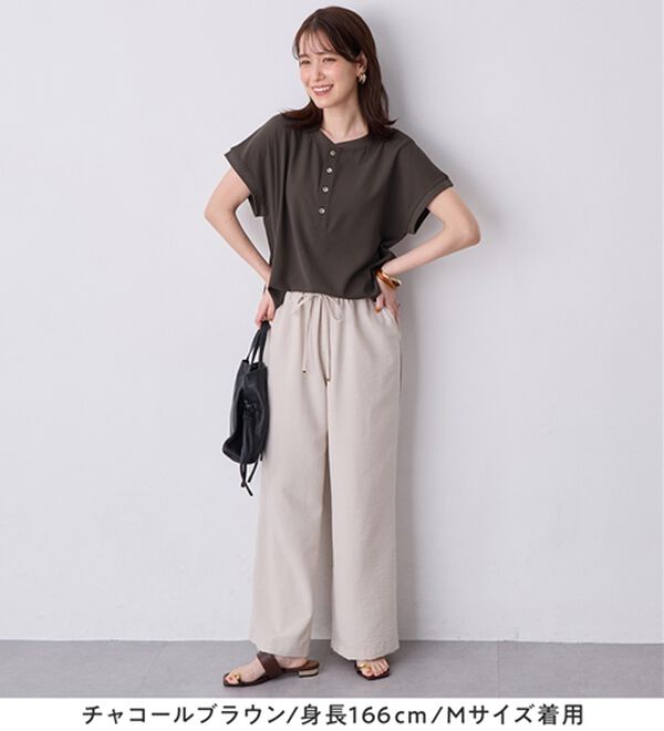 Viola e Viola（ヴィオラ エ ヴィオラ）の「さらさらＥＡＳＹ　前後２ＷＡＹヘンリーネックＴブラウス（ブラウス）」｜詳細画像