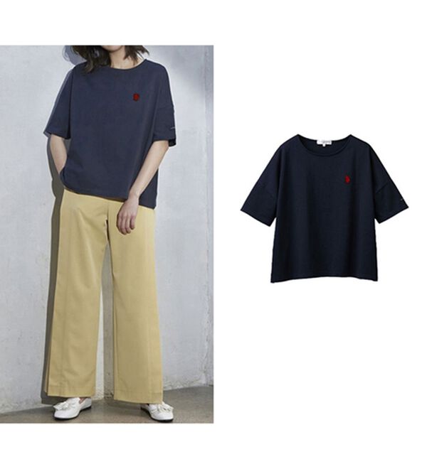 RANAN（ラナン）の「綿１００％ワンポイントTシャツ＜Ｕ.Ｓ.　ＰＯＬＯ ＡＳＳＮ.＞（Tシャツ）」｜ネイビー