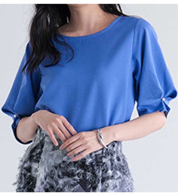 RANAN（ラナン）の「【ひんやり】袖タックデザインきれい見えブラウス（ブラウス）」｜ブルー