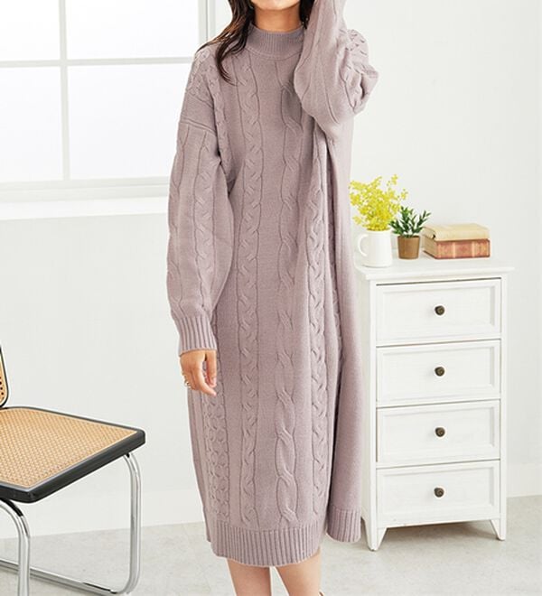 BELLUNA（ベルーナ）の「ケーブル柄ロング丈ニットワンピース（ニットワンピース）」｜詳細画像