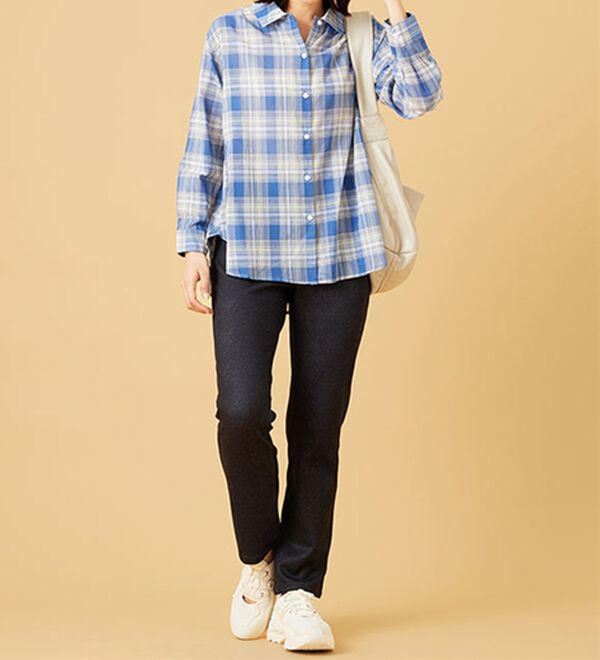 BELLUNA（ベルーナ）の「涼やか綿１００％シアー素材チェックシャツ（チュニック）」｜詳細画像