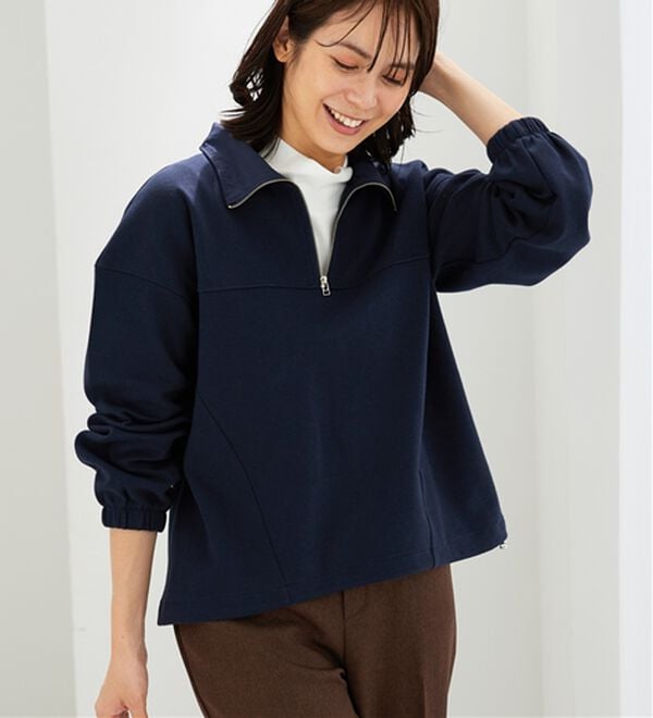 BELLUNA（ベルーナ）の「異素材使いハーフジッププルオーバー（カットソー）」｜詳細画像