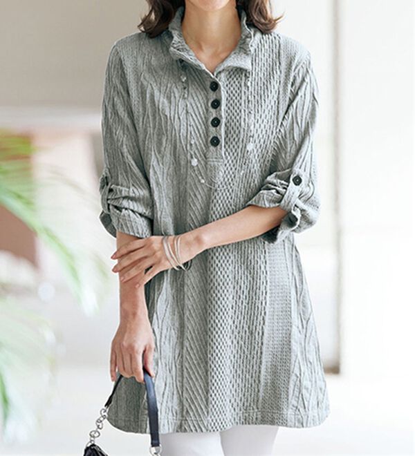 BELLUNA（ベルーナ）の「縦ラインを強調タックジャカード素材チュニック（チュニック）」｜杢グレー