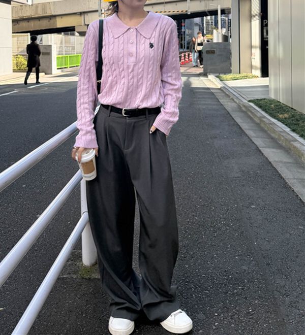 RANAN（ラナン）の「＜Ｕ．Ｓ．Ｐ＞刺繍長袖ケーブルポロニット（ニット・セーター）」｜詳細画像