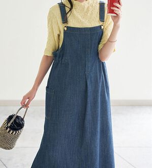 BELLUNA（ベルーナ）の「大人のデニム素材サロペット（ジャンパースカート）」｜インディゴ