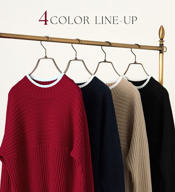 alotta（アロッタ）の「パチパチしにくい！洗えるリブ切替配色ニットプルオーバー（ニット・セーター）」｜詳細画像