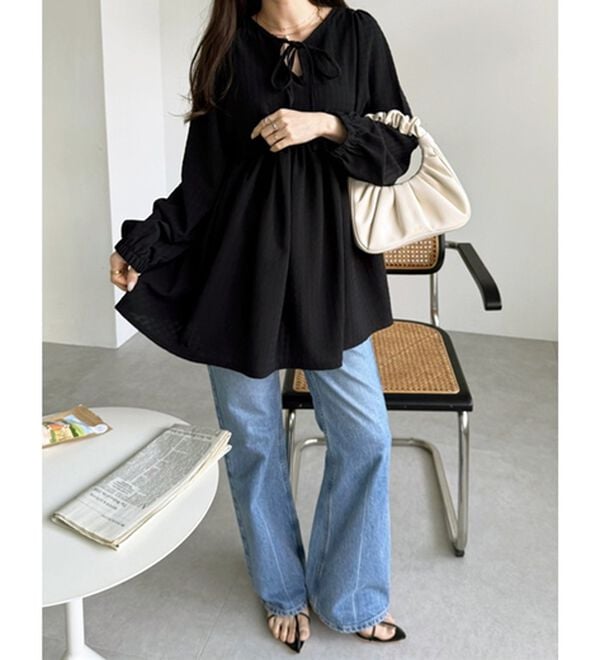 GeeRA（ジーラ）の「前後２ＷＡＹリボンペプラムチュニック（チュニック）」｜詳細画像