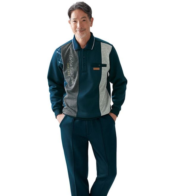 「【２着組】＜カルビア＞こだわりデザインのリラックスホームスーツ（メンズルームウェア）」｜詳細画像