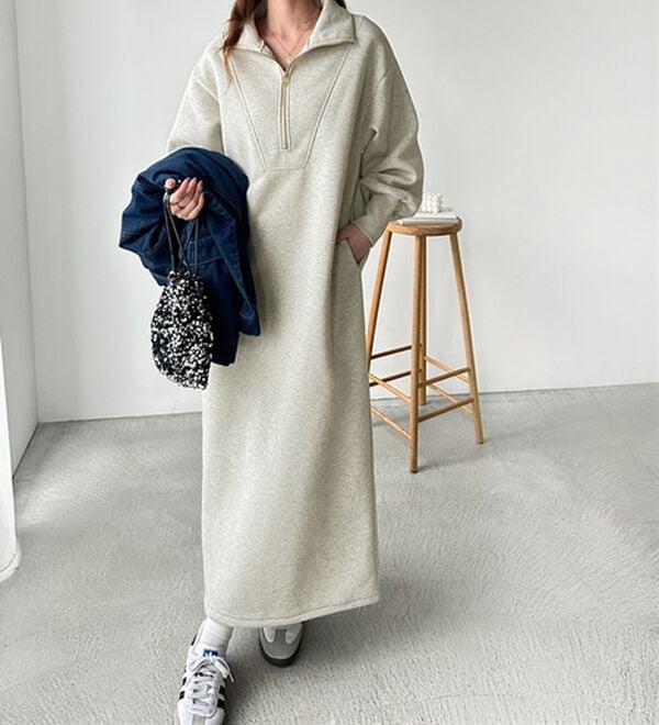 GeeRA（ジーラ）の「ハーフジップハイネック裏起毛ワンピース（カットソーワンピース）」｜詳細画像