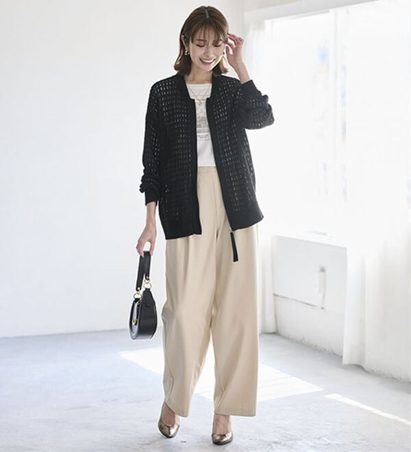 BELLUNA（ベルーナ）の「透かし柄ニットジップブルゾン（ニットカーディガン）」｜詳細画像