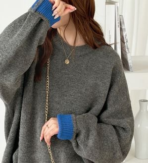 GeeRA（ジーラ）の「袖裏配色オーバーサイズコクーンニット（ニット・セーター）」｜杢グレー