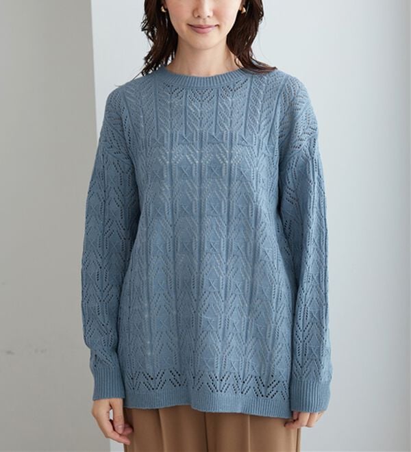 BELLUNA（ベルーナ）の「幾何柄透かし編ニットチュニック（チュニック）」｜詳細画像