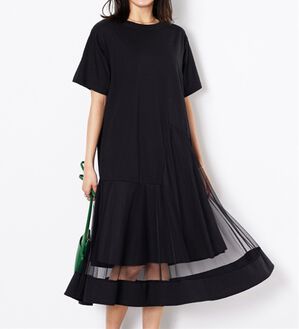 BELLUNA（ベルーナ）の「【Ｌａｇｒｉｌｕａ】裾チュール切替ロング丈ワンピース（カットソーワンピース）」｜黒