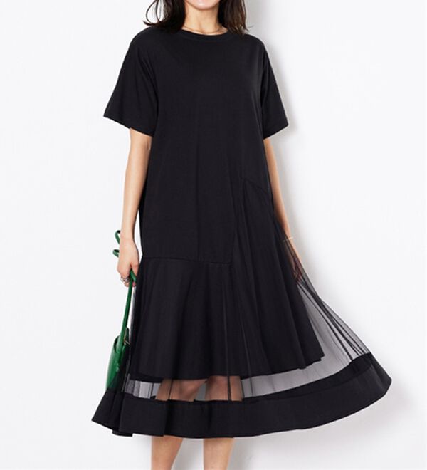 BELLUNA（ベルーナ）の「【Ｌａｇｒｉｌｕａ】裾チュール切替ロング丈ワンピース（カットソーワンピース）」｜黒