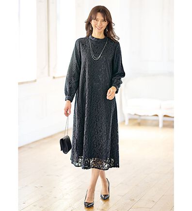 BELLUNA（ベルーナ）の「ハイネックデザインゆったりレースワンピース（ワンピースセットスーツ）」