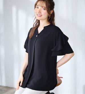 alotta（アロッタ）の「【イージーケア】フリル袖チュニックブラウス（チュニック）」｜ネイビー