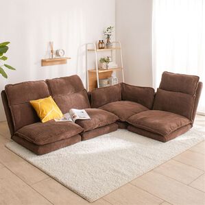 iellio（イエリオ）の「リクライニングフロアコーナーソファ＜ローソファ・ハイバック・リクライニングソファ・２人掛け・３人掛け・引っ越し・新生活＞（ソファ）」｜コーデュロイブラウン