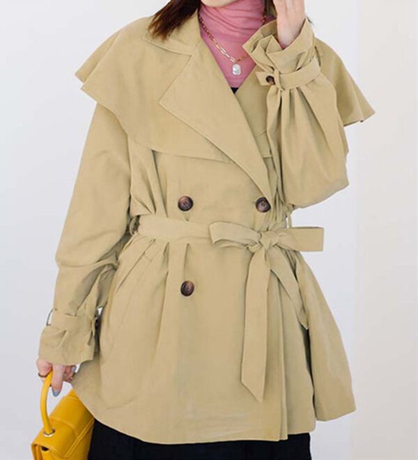 GeeRA（ジーラ）の「ポンチョデザイントレンチ風コート（ハーフコート）」｜イエロー