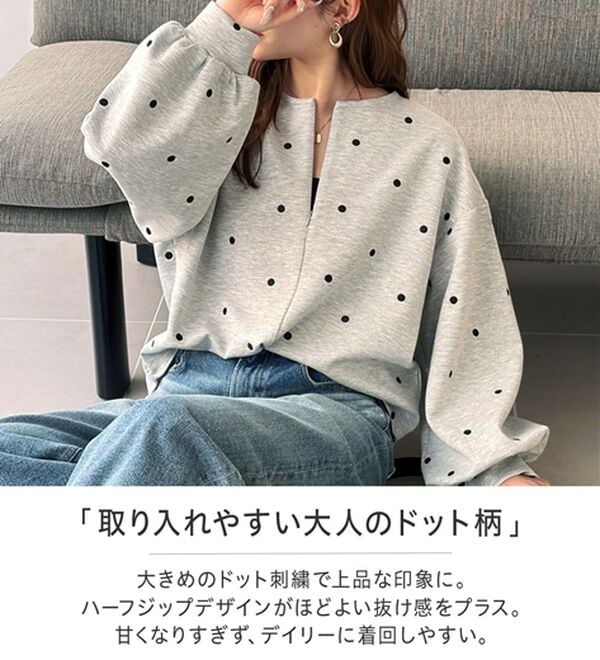 GeeRA（ジーラ）の「ドット刺繍ハーフジップダンボールトップス（カットソー）」｜詳細画像