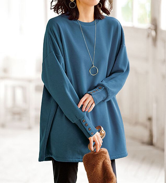 ロングチュニック・前ボタン　　綿素材 ロングチュニック・前ボタン綿素材
