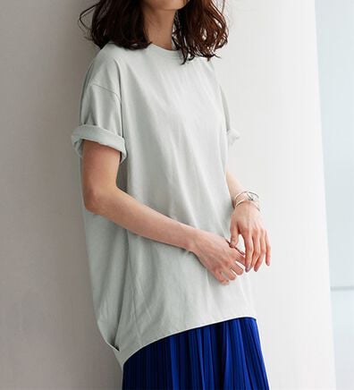 RANAN（ラナン）の「ひんやり！綿100％汗ジミ防止！裾タックロング丈Tシャツ＜Ｂeautiful Ｃotton＞（チュニック）」