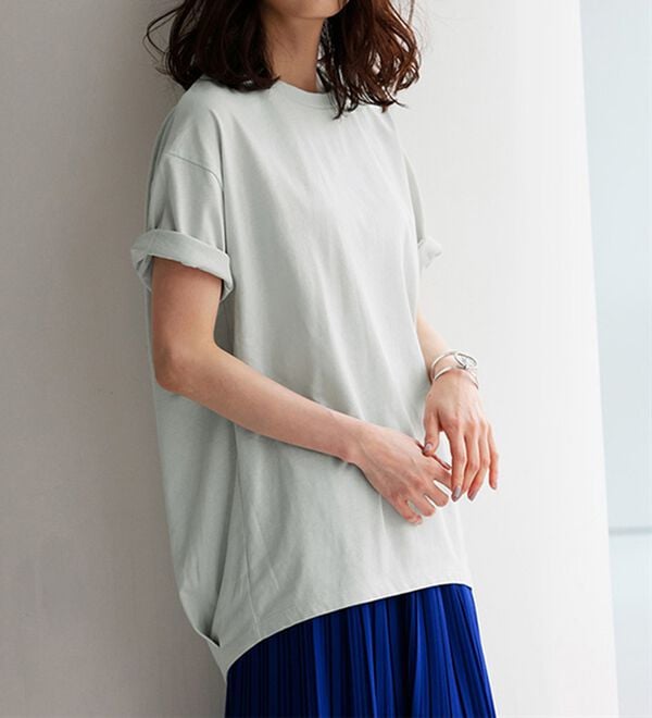 RANAN（ラナン）の「ひんやり！綿100％汗ジミ防止！裾タックロング丈Tシャツ＜Ｂeautiful Ｃotton＞（チュニック）」｜詳細画像