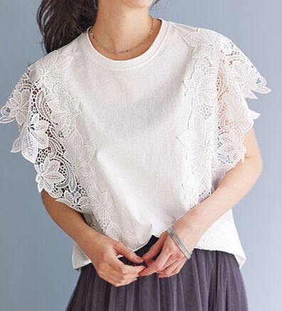 BELLUNA（ベルーナ）の「ひんやり！袖レースがかわいい大人のＴシャツ（カットソー）」