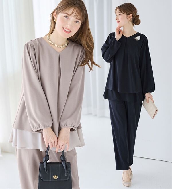 alotta（アロッタ）の「【２点セット】洗えるシフォンレイヤードセットアップ（ワンピースセットスーツ）」｜詳細画像