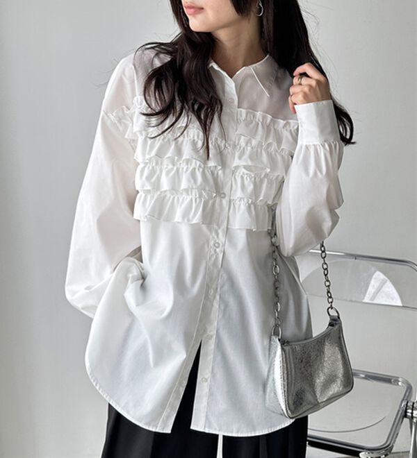 GeeRA（ジーラ）の「フリルドッキングオーバーサイズシャツ（シャツ）」｜詳細画像