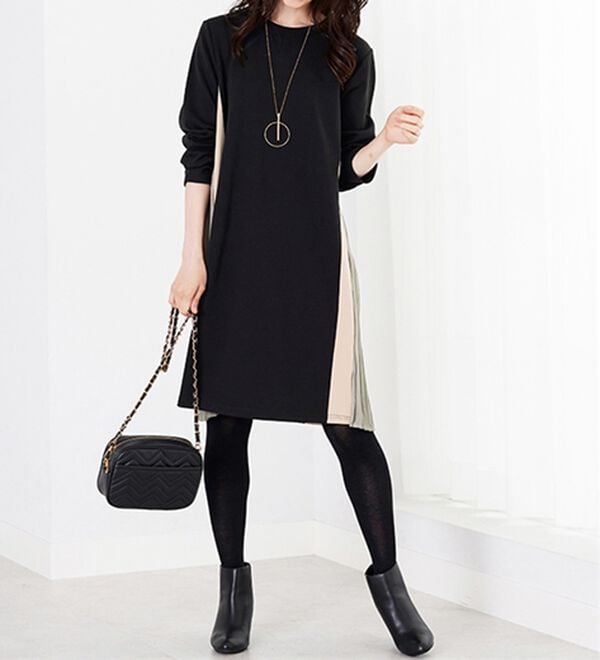 BELLUNA（ベルーナ）の「サイドプリーツ配色切替ワンピース（チュニックワンピース）」｜詳細画像