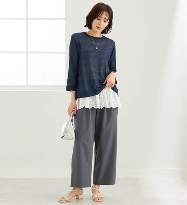 BELLUNA（ベルーナ）の「シャリ感！ボーダー編地ニットプルオーバー（ニット・セーター）」｜詳細画像