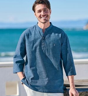 「ひんやり涼やか綿麻ゆったりシャツ（メンズシャツ）」｜詳細画像