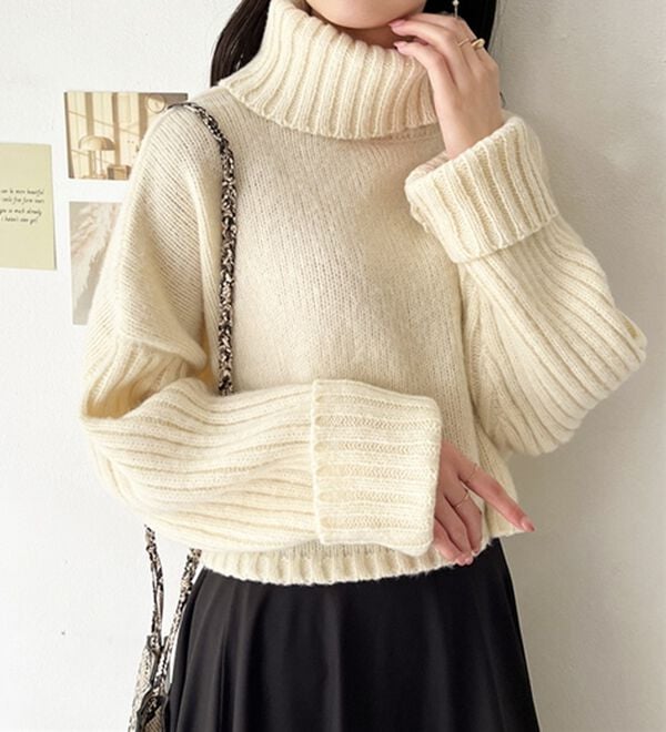 GeeRA（ジーラ）の「タートルネックショート丈ニット（ニット・セーター）」｜オフホワイト