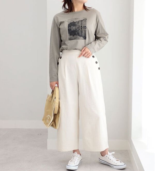 BELLUNA（ベルーナ）の「【吸水速乾・ＵＶ対策・接触冷感】ビンテージ調ボタン使いワイドパンツ（ワイドパンツ・ガウチョ）」｜詳細画像