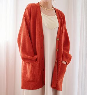 RANAN（ラナン）の「＜４つの機能付＞ポケットニットカーディガン（ニットカーディガン）」｜アプリコット