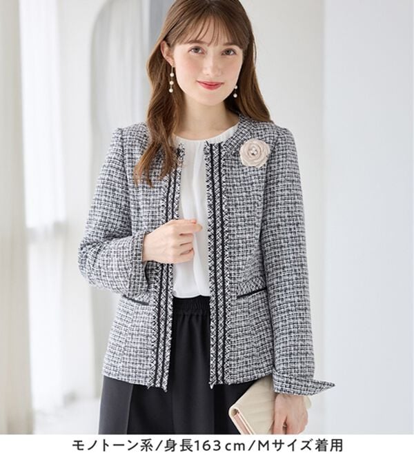 alotta（アロッタ）の「【洗える】フリンジ使いツイードノーカラージャケット（ノーカラージャケット）」｜詳細画像