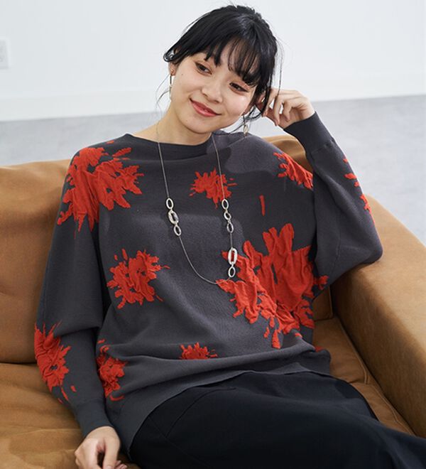 BELLUNA（ベルーナ）の「大人のゆるっと花柄ジャカードニットプルオーバー（ニット・セーター）」｜詳細画像