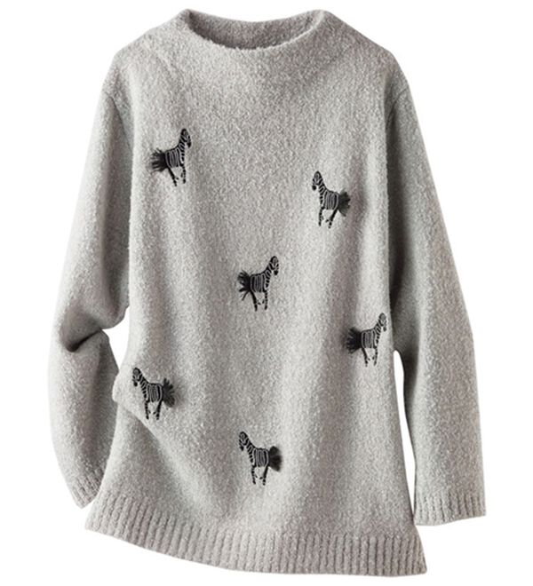 BELLUNA（ベルーナ）の「ブークレー素材シマウマ刺しゅうセーター（ニット・セーター）」｜杢グレー
