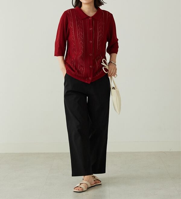 BELLUNA（ベルーナ）の「衿付き透かし編みニットカーディガン（ニットカーディガン）」｜詳細画像