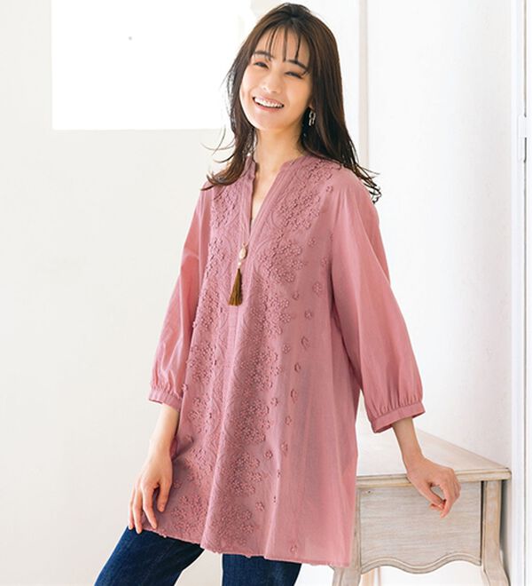 ルフラン（ルフラン）の「綿１００％花刺しゅうブラウス（ブラウス）」｜詳細画像