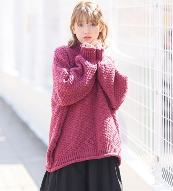 A HAPPY MARILYN（アハッピーマリリン）の「【ＬＬ～６Ｌ】苦しくないバスケット編みチャンキーニット（ニット・セーター）」｜詳細画像