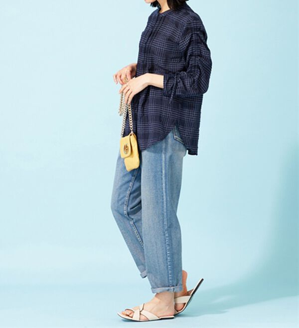 BELLUNA（ベルーナ）の「シアーチェック素材袖ドロストブラウス（シャツ）」｜詳細画像