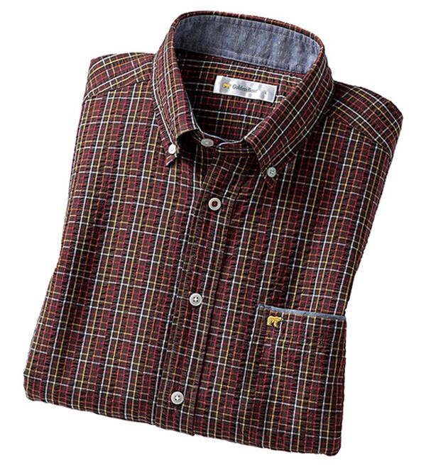 「＜ゴールデンベア＞袖丈選べる綿１００％サッカーシャツ（メンズシャツ）」｜ブラウン系