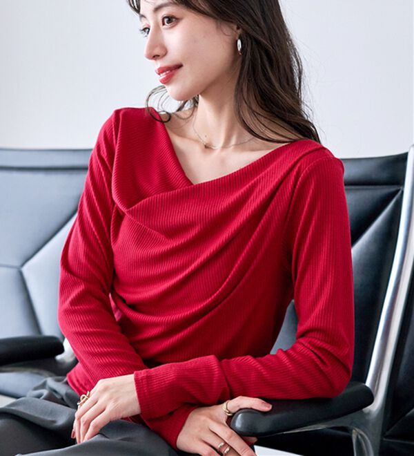 RANAN（ラナン）の「上品ドレープリブロングＴシャツ（カットソー）」｜詳細画像