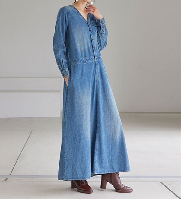 デニムのワンピース ロング丈デザインデニムワンピース - ベルーナ【公式】