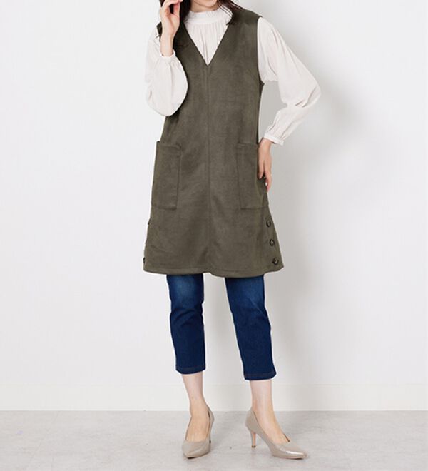 BELLUNA（ベルーナ）の「スエード調サイドボタンジャンパードレス（ジャンパースカート）」｜詳細画像