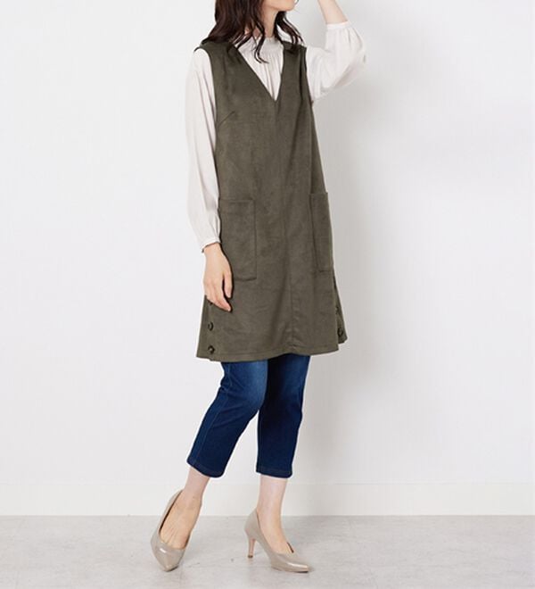 BELLUNA（ベルーナ）の「スエード調サイドボタンジャンパードレス（ジャンパースカート）」｜詳細画像